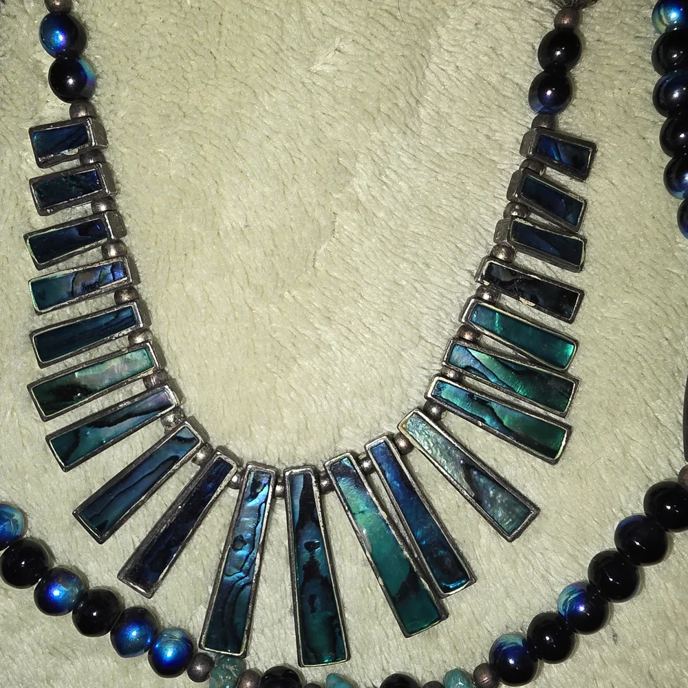 Statement Necklace Abalone, Turquoise, Silver Bib Necklace Southwestern